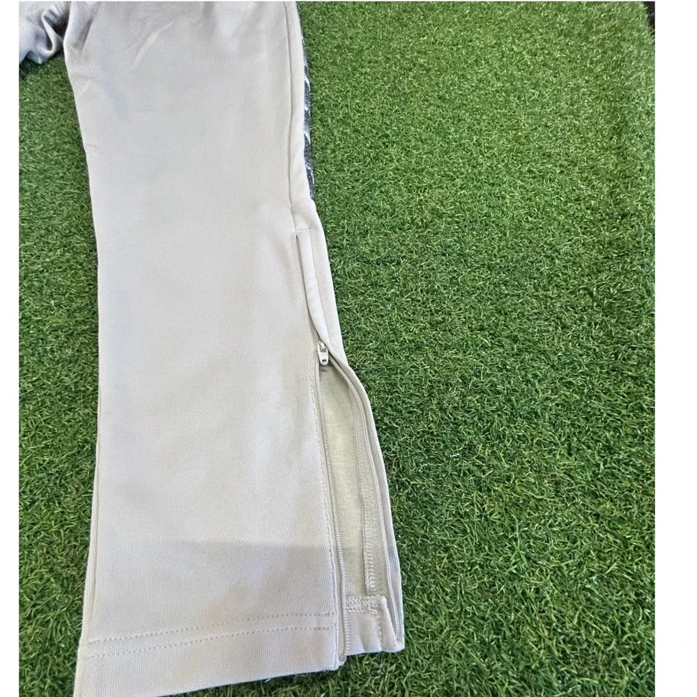 Adidas Mens Tiro Track Pants Beige Tan Graphic Stripe Zip Ankle Joggers Size M